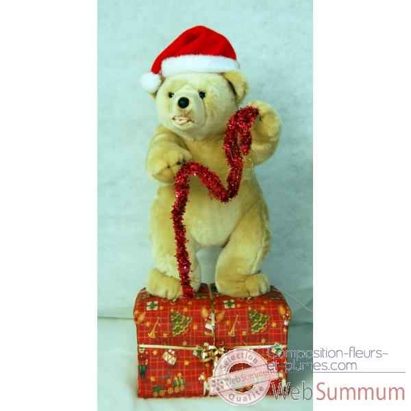 Automate décors de Noël Ours debout avec bonnet rouge -OU5A